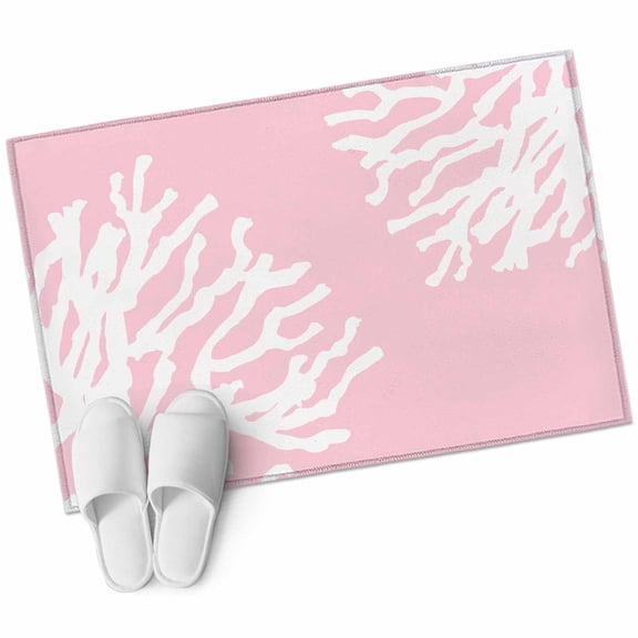 Coral Pink Bathroom Mat 2x3 FT, Non Slip Small Kitchen Mat, Coastal White Ocean Marine Nautical Beach Washable Soft Backed Front Door Throw Rug Non-Shedding Indoor Outdoor Doormat for Entryway Sink