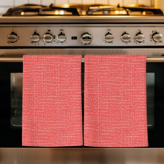Coral Pink Color Kitchen Towels Set of 3, Abstract Woven Texture Vintage Minimalist Absorbent Dish Towels for Kitchen, Microfiber Hand Towel, Quick Drying Tea Towel for Cleaning Decorative Dishcloths