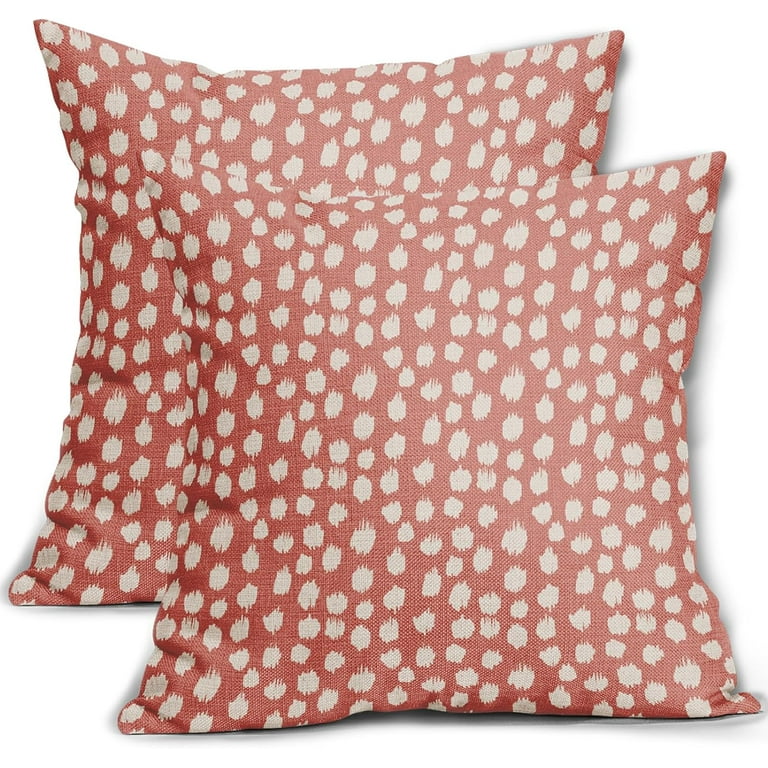 Coral Pink Cream Dots Pillow Covers 18x18 Set of Boho Design