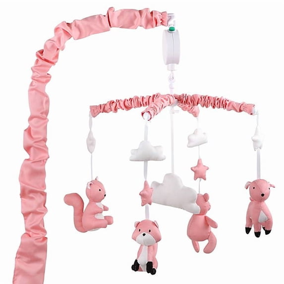 Coral Pink Digital Musical Mobile with Forest Animals by The Peanut Shell