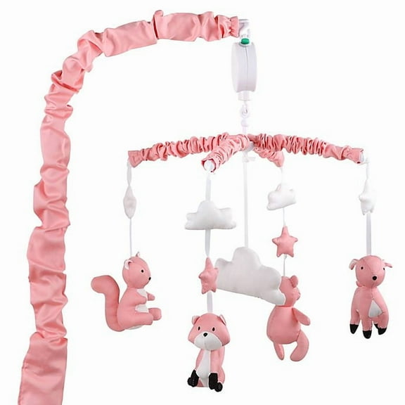 Coral Pink Digital Musical Mobile with Forest Animals by The Peanut Shell