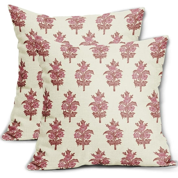 Coral Pink Floral Pillow Covers 18x18 Set of 2 Summer Flower Leaves Print Decorative Throw Pillow Cases Outdoor Farmhouse Decoration for Sofa Couch Bed