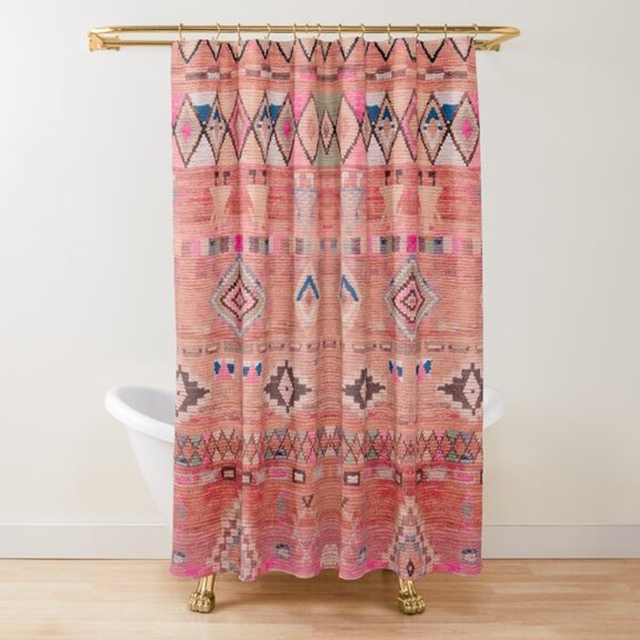 Coral Pink Geometric Diamond, Zigzag and Arrow Shower Curtain, 100% Polyester, One-Sided Print