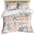 thumbnail image 1 of Coral Pink Grey Coastal Bedding 3 Piece Duvet Cover Set Twin Size, Summer Beach Starfish Coral Nautical Rustic Soft Microfiber Comforter Cover with Zipper Closure & Pillowcases, Quilt Cover, 1 of 9