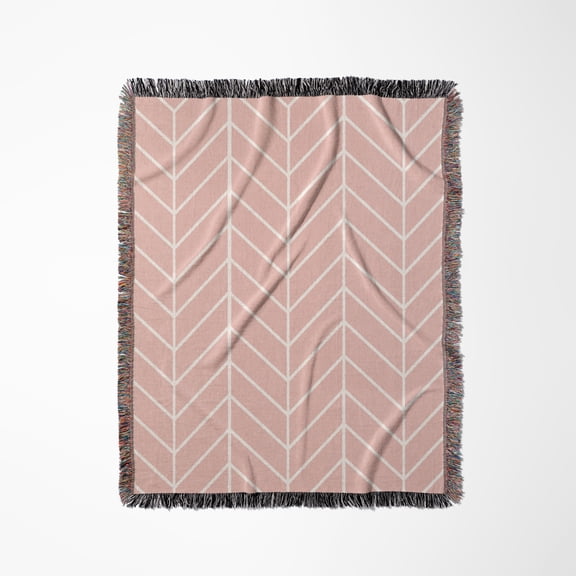 Coral Pink Herringbone Pattern - Modern Arrow Feather Inspired Design, Woven Blanket