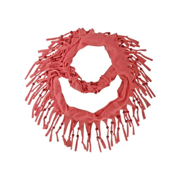 Coral Pink Jersey Knit Infinity Scarf With Beaded Fringe
