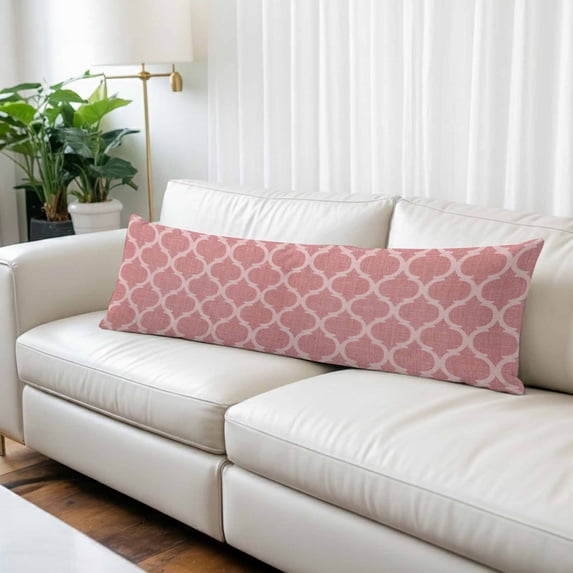 Coral Pink Morocco Body Pillow Covers 20"x60", Vintage Geometric Plaid Mahbudium Soft Brushed Microfiber Breathable Throw Pillow Covers, Pillowcase with Zipper for Couch Sofa Bedroom Living Room