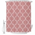 thumbnail image 1 of Coral Pink Morocco Shower Curtain, Waterproof Shower Curtains for Bathroom, Vintage Geometric Plaid Mahbudium Washable Fabric Bathtub Curtain Set Bath Decor with 12 Hooks 48"x72", 1 of 8