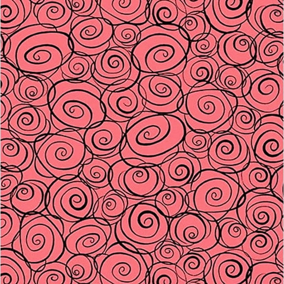 Coral Pink "Not Your Garden" Swirl Pattern Cotton Fabric Sold by The Yard