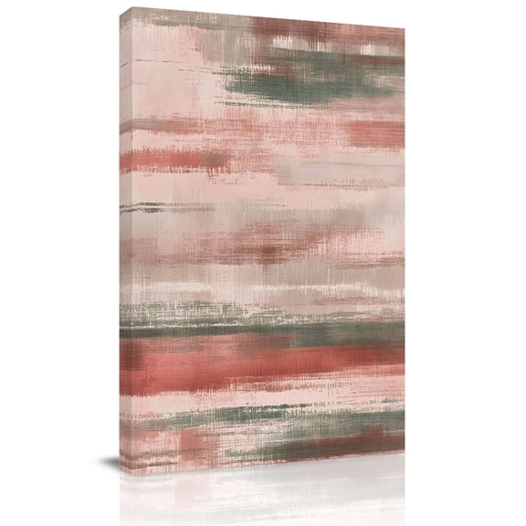 Coral Pink Paint Canvas Wall Art for Living Room, Watercolor Abstract Pink Stripes Wall Decor Framed Artwork Pictures Ready to Hang for Bedroom Office Home Decor