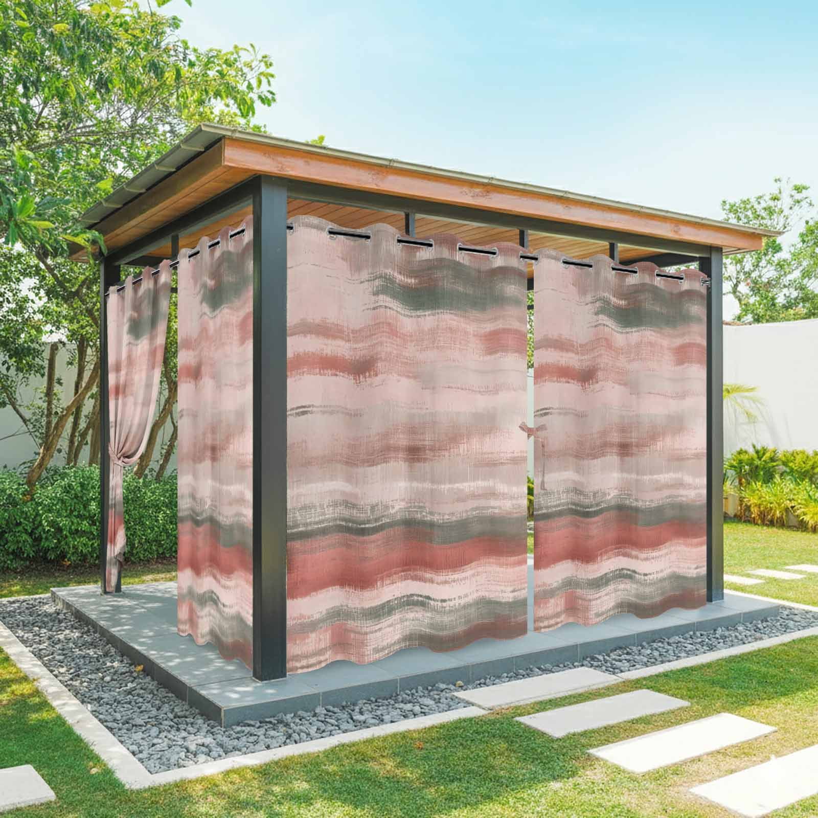 Coral Pink Paint Outdoor Curtains for Patio, Watercolor Abstract Pink Stripes Sunshade Privacy Drapes Grommet Waterproof Outside Curtains for Porch/Cabana/Balcony 54"x 108", 1 Panel
