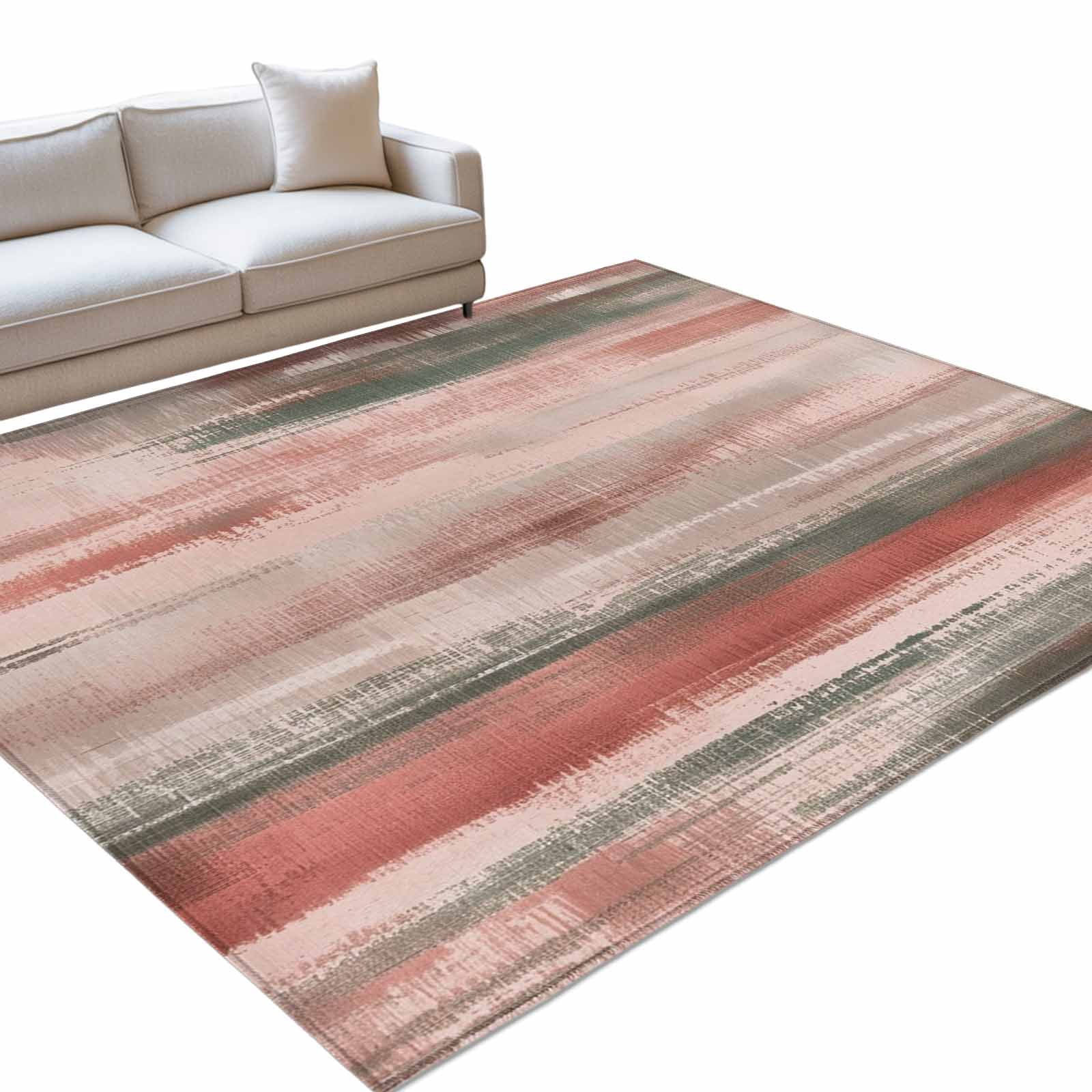 Coral Pink Paint Rectangle Rug 5'x7' Watercolor Abstract Pink Stripes ...