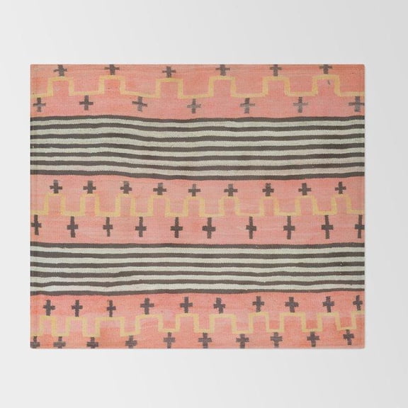 Coral Pink Plus Sign and Charcoal Stripe Fleece Blanket, Polyester Fleece Fabric, 280 GSM, Geometric Home Accent