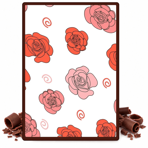 Coral Pink Roses Pattern Edible Chocolate Transfer Sheet, by TNCT. (1 Count)