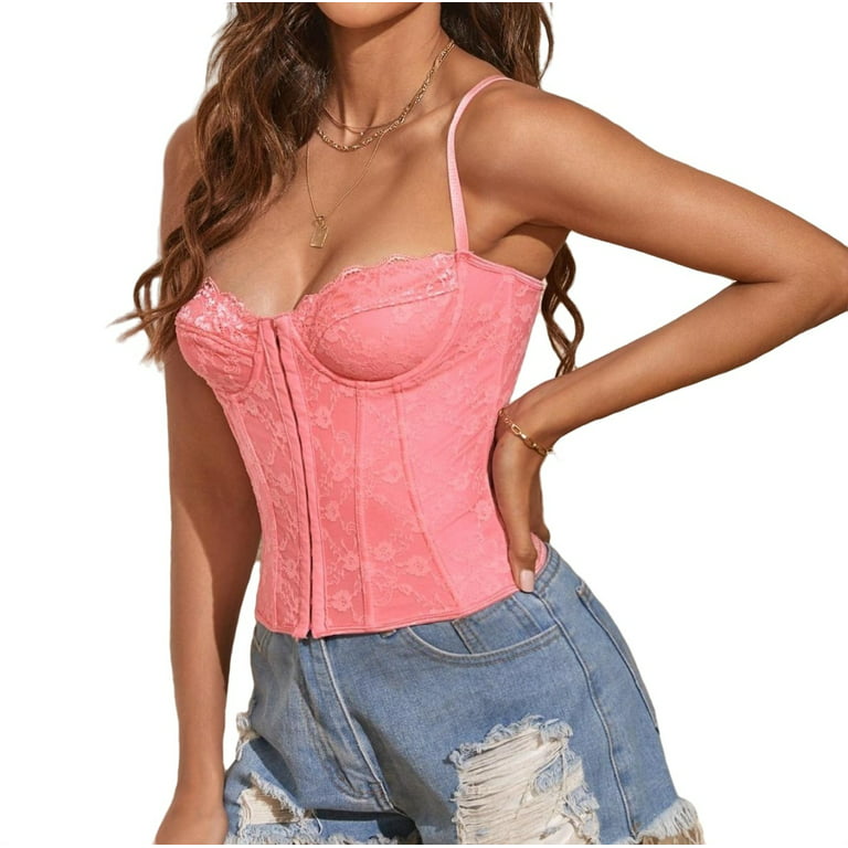 Lace up corset top, Coral