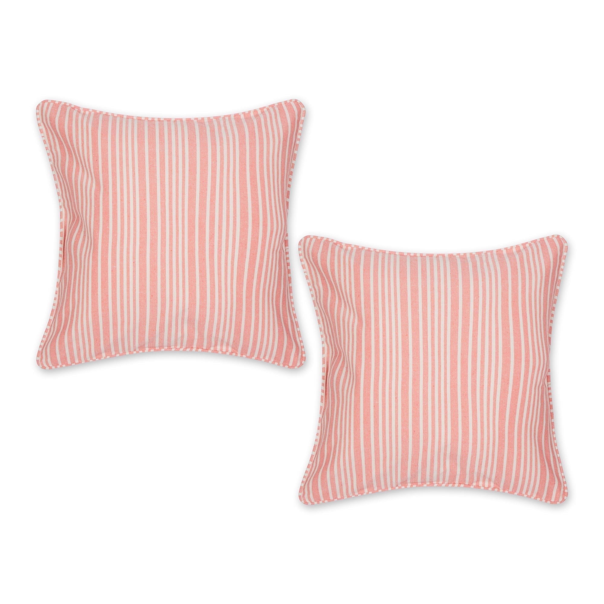 Coral Chambray Striped Recycled Cotton Euro Throw Pillow Covers, Set of 2