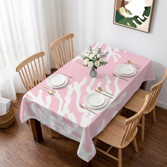 Coral Pink Table Cloth Waterproof Tablecloths, Coastal White Ocean Marine Nautical Beach Tablecloth Dining Table Cover for Kitchen Party Tabletop Outdoor, Rectangle Tablecloth 60x102 Inch