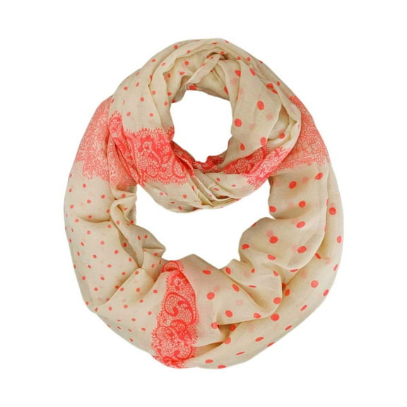 Coral Pink Two-Tone Polka Dot Lightweight Circle Infinity Scarf