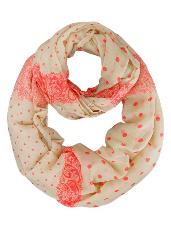 Coral Pink Two-Tone Polka Dot Lightweight Circle Infinity Scarf