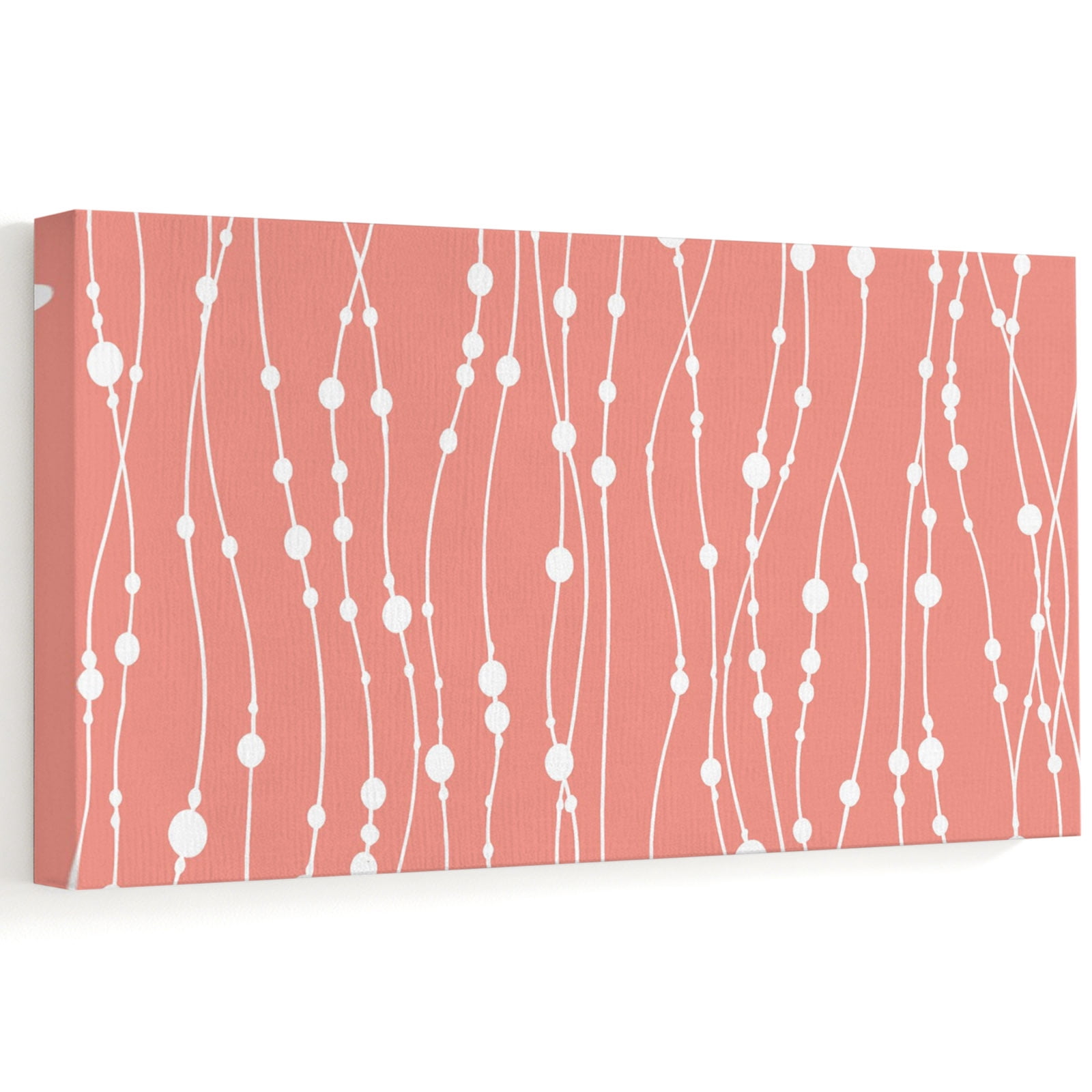 Coral Pink Wavy Lines Canvas Wall Art, Modern Pastoral Abstract ...