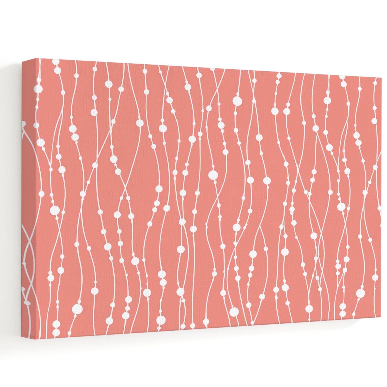 Coral Pink Wavy Lines Canvas Wall Art, Modern Pastoral Abstract ...