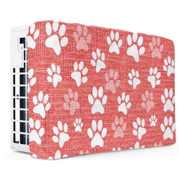 Coral Pink White Dog Paw Indoor Air Conditioner Cover, Cute Paws Prints ...