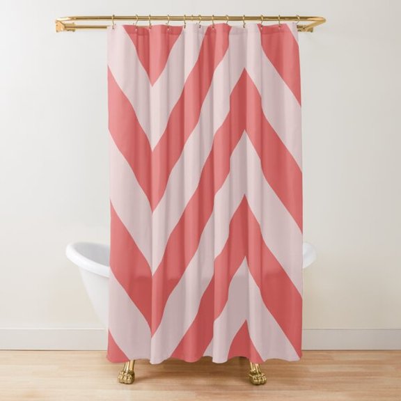 Coral Pink and Blush Oversized Chevron Shower Curtain, 100% Polyester, Bold Geometric Bathroom Style