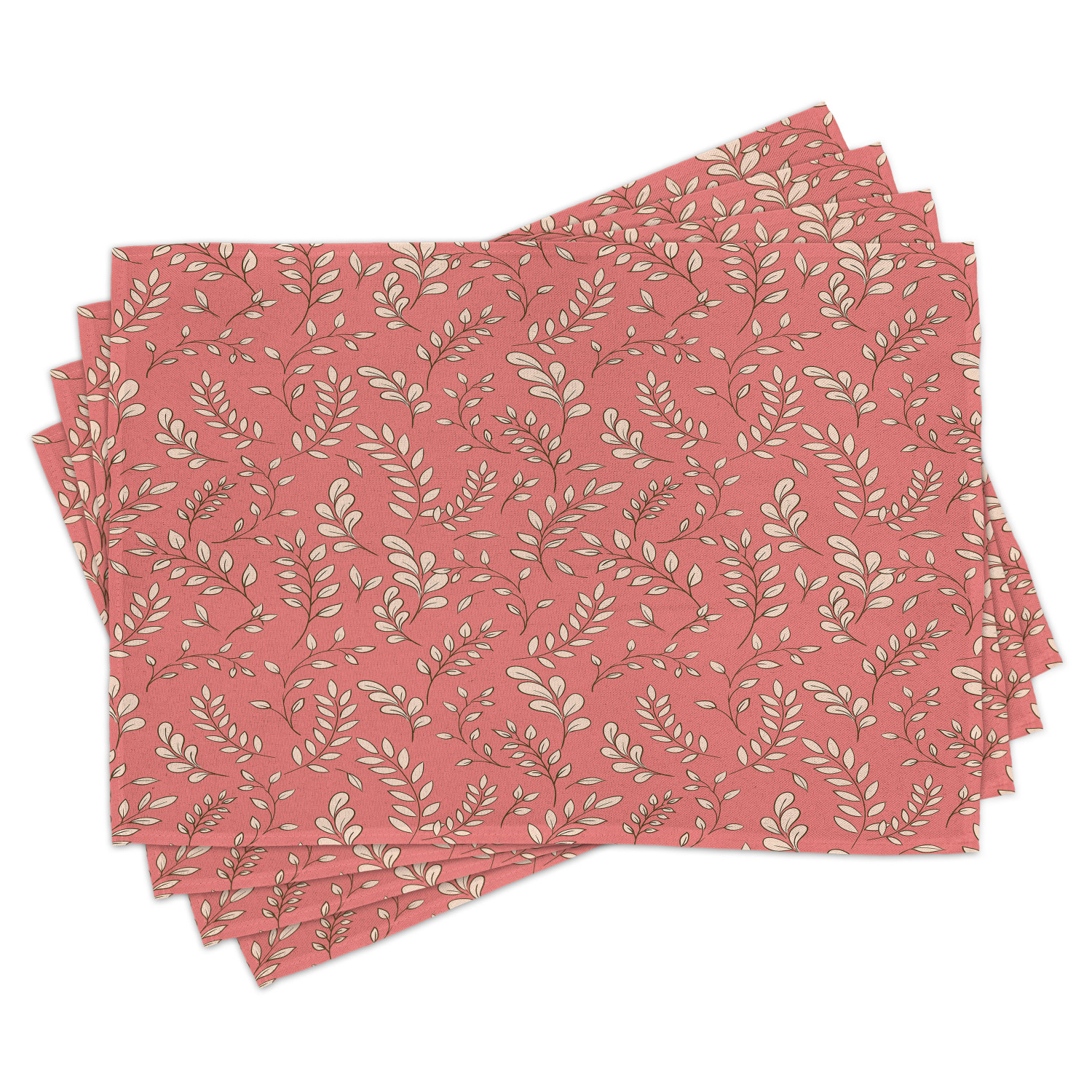 Coral Placemats Set of 4 Leaves on Branches Botanical Theme Foliage