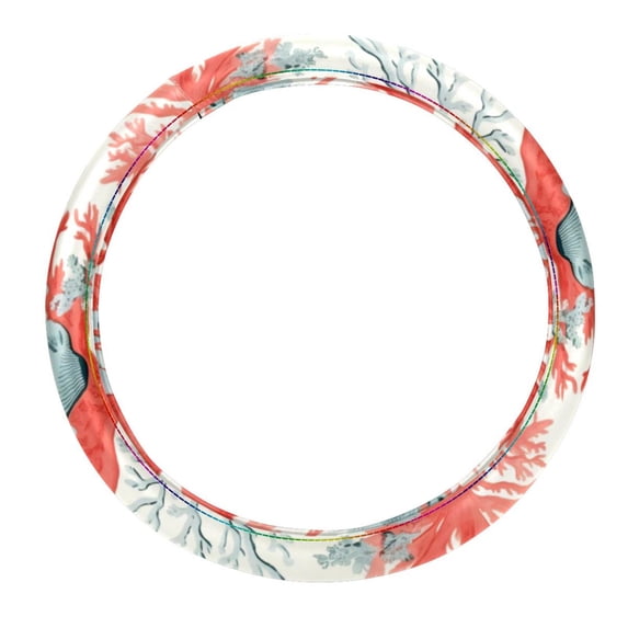 Coral Printed 14.5 Inch PVC Leather Car Wheel Covers Steering Wheel Cover Auto Accessories