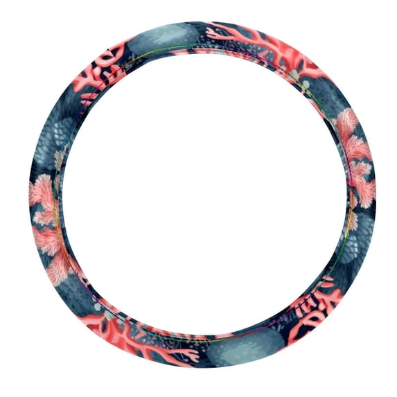 Coral Printed 14.5 Inch PVC Leather Steering Wheel Cover - Auto Accessories for Car Wheel Covers