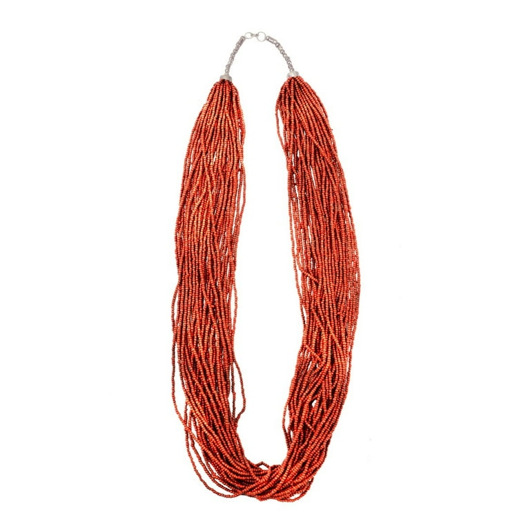 Coral Red Strand Seed Bead Necklace Womens Glass Jewelry Chain Fashion Accessory Coral Red Strand Seed Bead Necklace Womens Glass Jewelry Chain Fashion Accessory