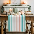 thumbnail image 1 of Coral Red Aqua Stripes Cotton Linen Table Runner, Washable Table Runners for Kitchen, Dining Room, Holiday, Home Party Table Decor, 13x72 Inches, 1 of 9