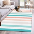 thumbnail image 1 of Coral Red Aqua Stripes Washable Area Rugs 4'x6', Minimalist Abstract Vertical Striped Low Pile Throw Living Room Rug Non-Slip Sturdy Edge Binding Carpet for Indoor Entryway Bedside Kitchen, 1 of 9