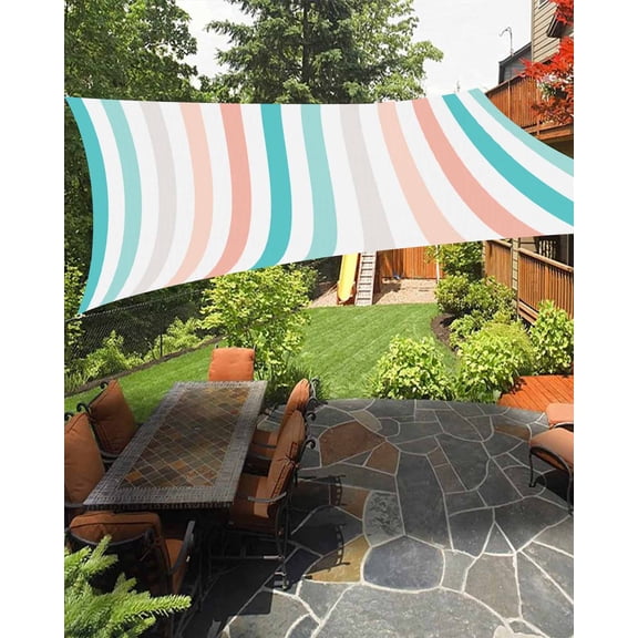 Coral Red Aqua Stripes Waterproof Sun Shade Sail Minimalist Abstract Vertical Striped Outdoor Patio Sun Shades Canopy UV Block Waterproof Sunshade for Garden Backyard Deck Pergola 8x10 Ft
