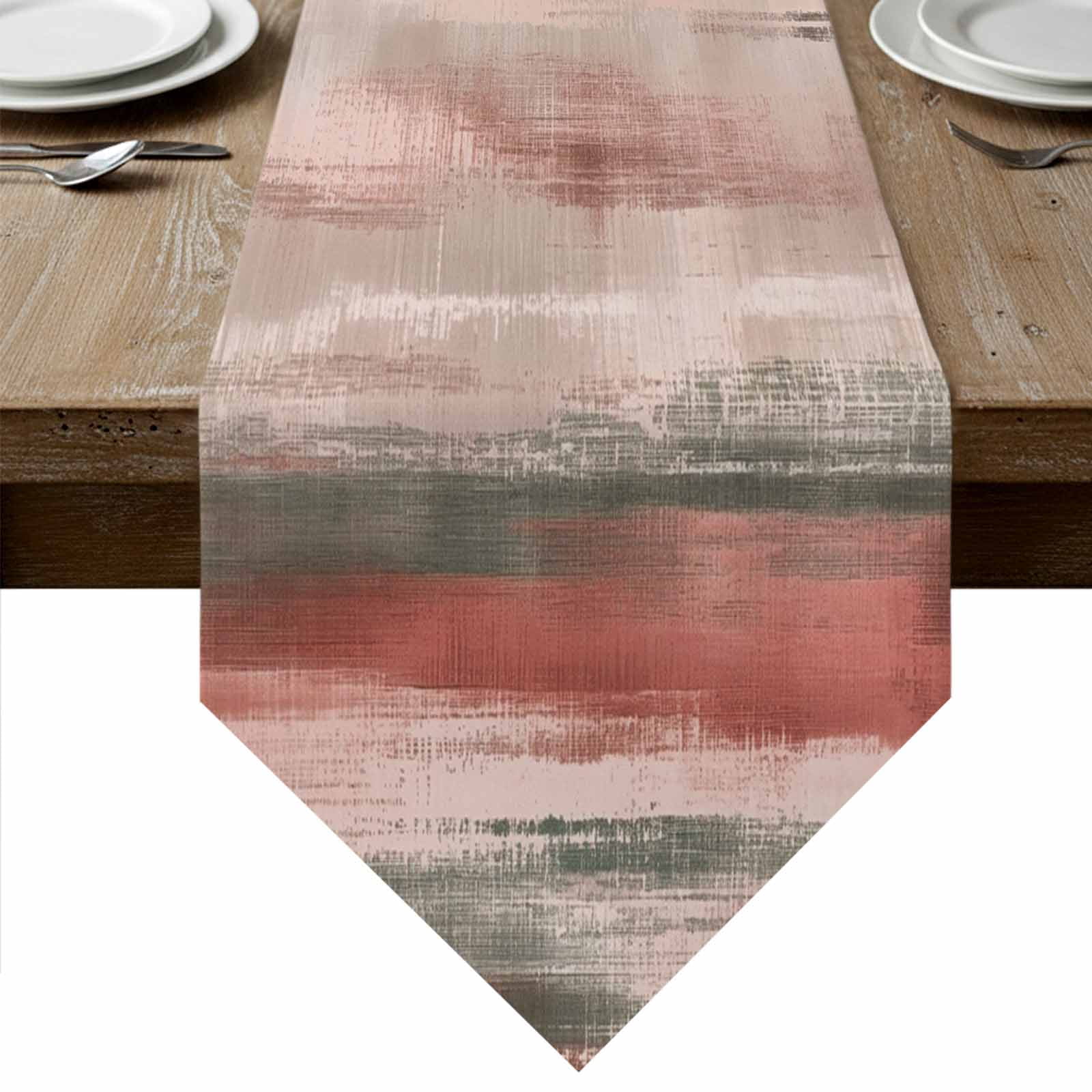 Coral Red Brown Ombre Table Runner Linen Burlap Table Runner 72 Inches ...