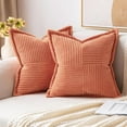 thumbnail image 1 of Coral Red Corduroy Pillow Covers 16x16 Inch with Splicing Set of 2 Super Soft Boho Striped Pillow Covers Broadside Decorative Textured Throw Pillows for Spring Couch Cushion Bed Livingroom, 1 of 12