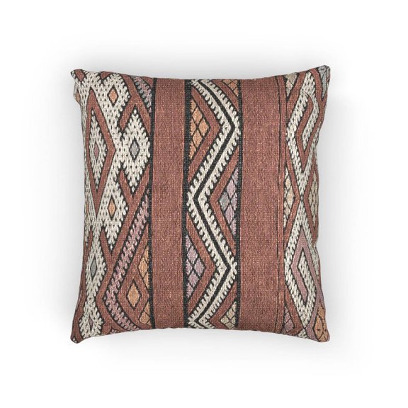Coral Red, Cream and Charcoal Diamond Chevron Decorative Woven Pillow, Cotton-Polyester Shell, Geometric Style