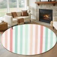 thumbnail image 1 of Coral Red Cyan Stripes Round Living Room Rugs 5 ft, Minimalist Abstract Vertical Striped Washable Area Rug with Non-Slip Sturdy Edge Binding Round Carpet for Entryway Kitchen Bedroom Bathroom, 1 of 9