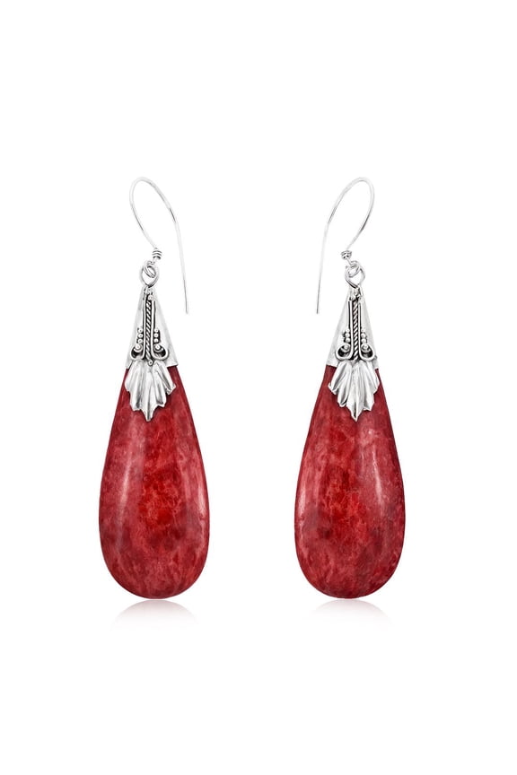 Coral Red Earrings for Women Dangling in 925 Sterling Silver - Drop Earrings Handmade Birthstone Vintage Boho Jewelry Birthday Christmas Gifts