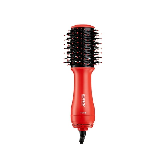 {Coral Red} Izutech Toro Portable 2-In-1 Hair Dryer & Volumizing Brush w/ SLEEKSHOP Hair Rat Tail Steel Pin Comb for Scalp