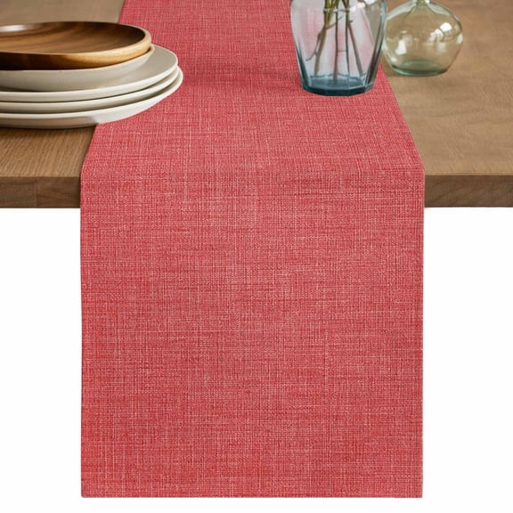 Coral Red Linen Table Runner, Farmhouse Pure Color Country Vintage Cotton Linen Kitchen Table Decoration Washable Dining Tabletop Runners for Home Party Decor 13x120 Inches