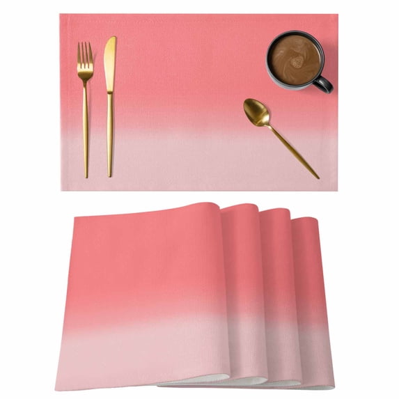 Coral Red Ombre Placemats Set of 6 Gradient Gradual Color Place Mats Table Mats Kitchen Dining Home Outdoor Party Table Decoration