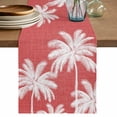 thumbnail image 1 of Coral Red Palm Trees Table Runner 72 Inches, Farmhouse Tropical Summer Beach Bed Runner Dresser Scarves Tabletop for Indoor Outdoor Parties/Ceremony/Banquet, 16" x 72", 1 of 9