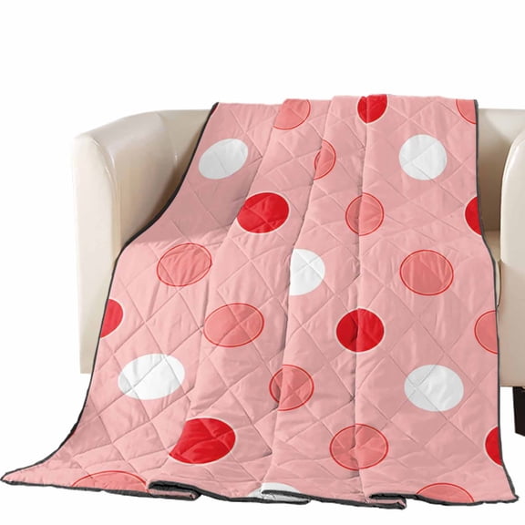 Coral Red Polka Dots Quilted Comforters Cooling Blanket Oversized Queen Size, Modern Minimalist Geometric Circles Spots Cold Comfort for Hot Sleepers Lightweight Air Conditioning Quilt Blanket