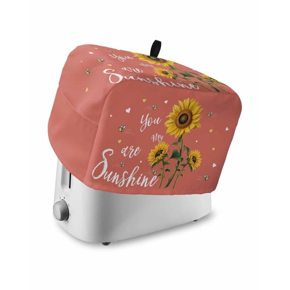 Coral Red Sunshine Sunflower Small Toaster Cover 2 Slice, Kitchen Appliance Covers, Pastoral Bees Farmhouse Floral Toaster Oven Cover with Loop, Bread Machine Cover Polyester Dust Cover Protection