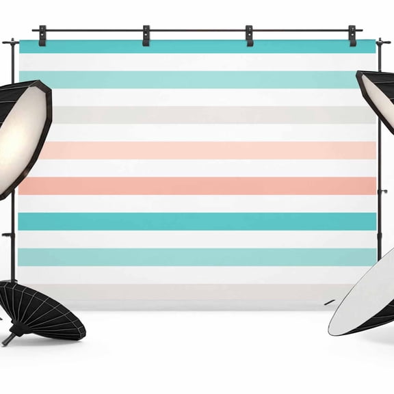 Coral Red Turquoise Striped Photography Backdrop 12x8FT, Modern Minimalist Lines Photo Backdrops, Background for Photography Studio Photo Studio Background, Back Drop for Photoshoot