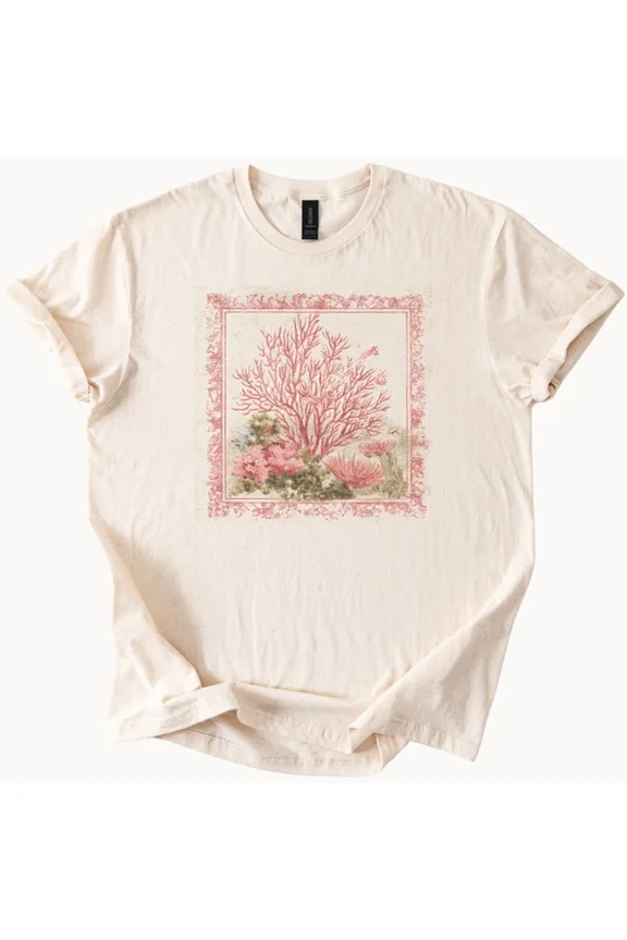 Coral Reef Art Graphic T Shirt Ocean Botanical Nature Soft Cream Tee Size S-5Xl Heygategoo Tee
