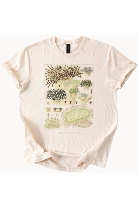 Coral Reef Art Shirt Ocean Sea Life Graphic Botanical Biology Tee Size S-5Xl Heygategoo Tee