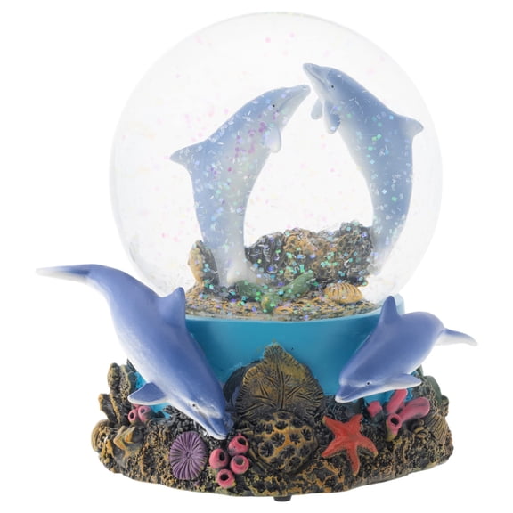 Coral Reef Dolphin Pod Wind Up Musical Water Snow Globe Plays Tune Fur Elise 6 Inch