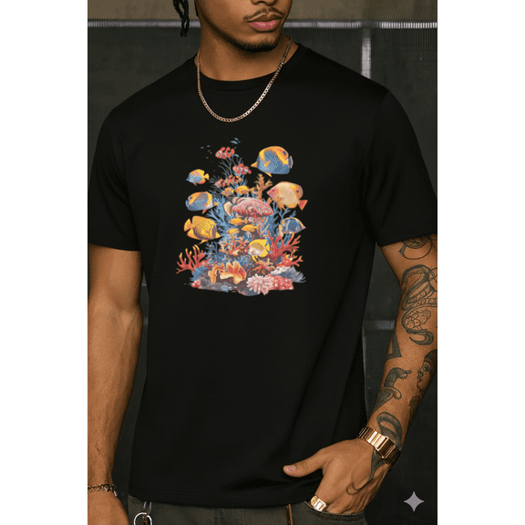 Coral Reef Fish Colorful Underwater Sea Life Ocean Graphic Unisex T-Shirt, up to size 5XL